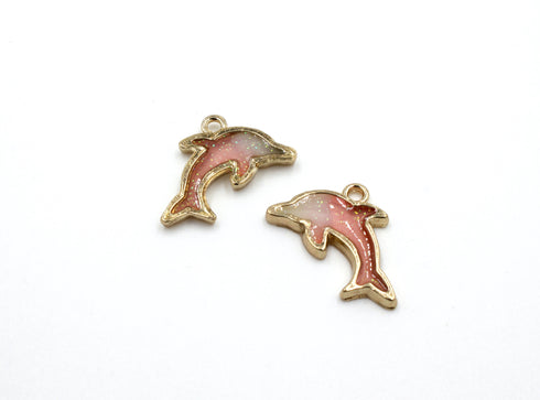 Pink Dolphin Charms,  22mm x 12mm, Mixed Metal, Sold As 2 Pieces.